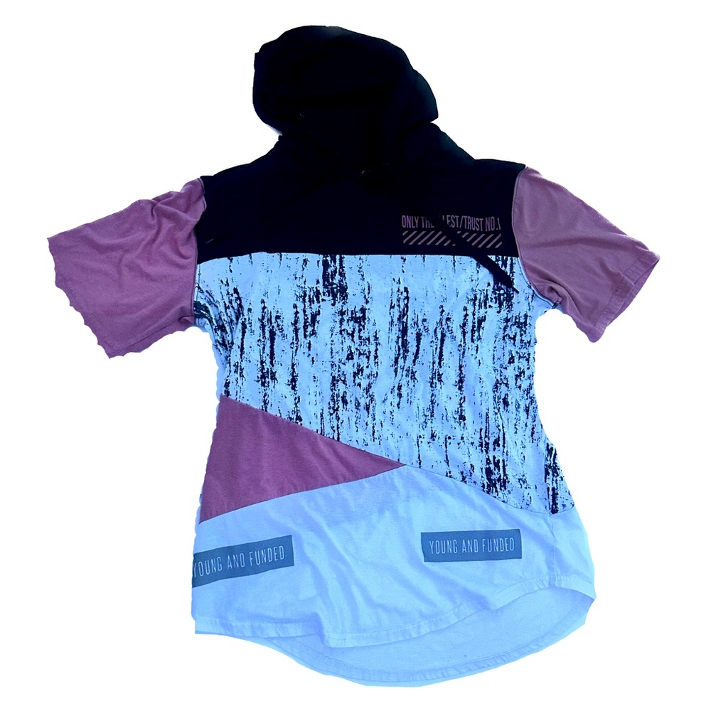 Five By Five By Masterpiece Black White Pink Short Sleeve Hoodie Size Large